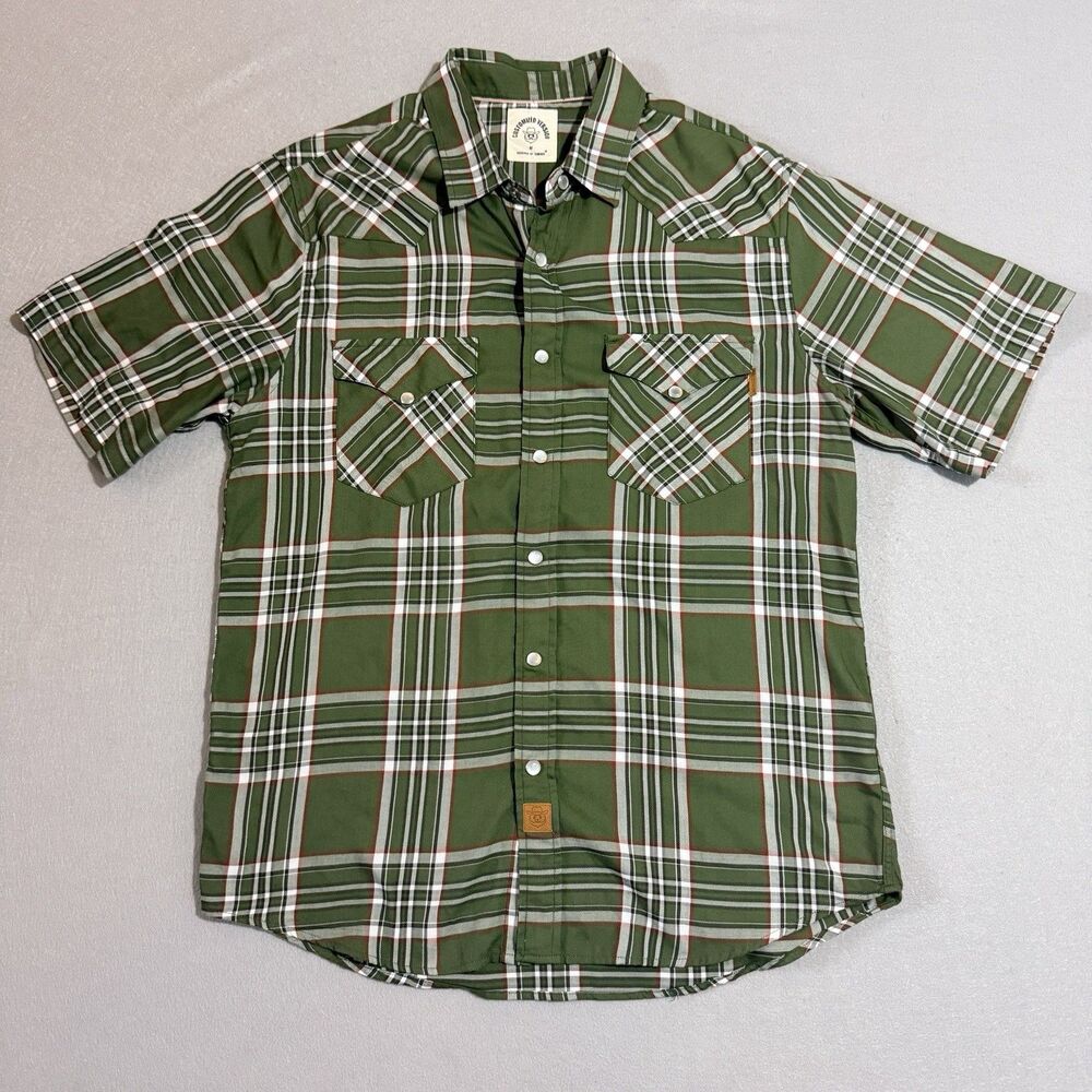 Dubinik Men's Pearl Snap Sawtooth Pocket Western Plaid Shirt Short Sleeve Medium